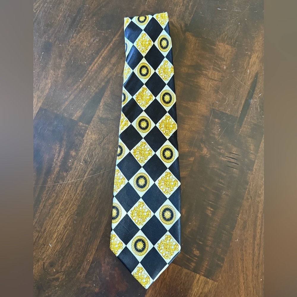 **SALE** Versace Black and Gold Checkered Tie